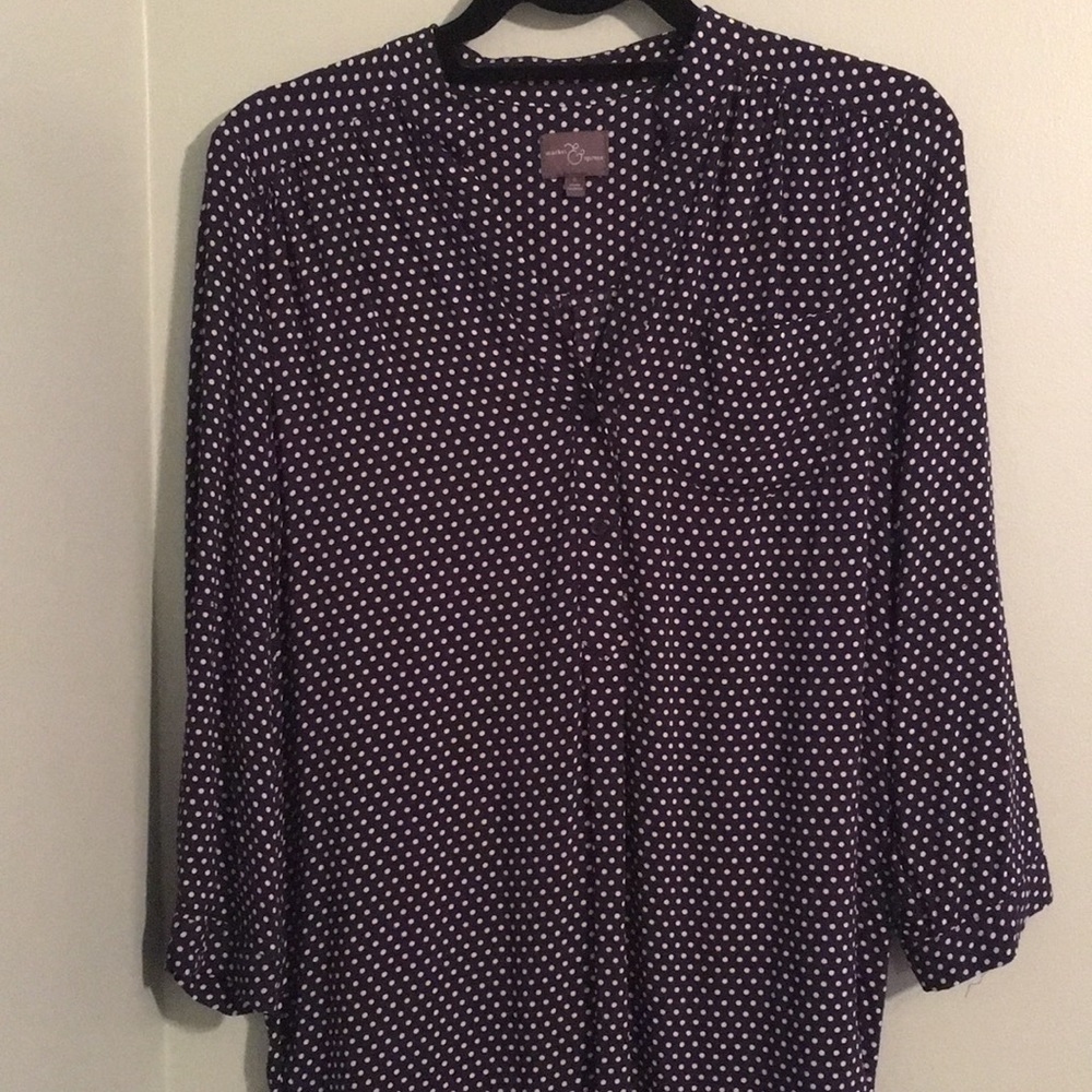 NWOT Market & Spruce  Navy Polka Dot Top